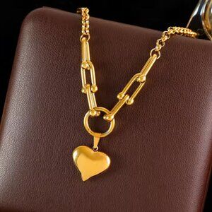 316L Stainless Steel Gold Color Heart Love Pendant Necklace For Women Fashion